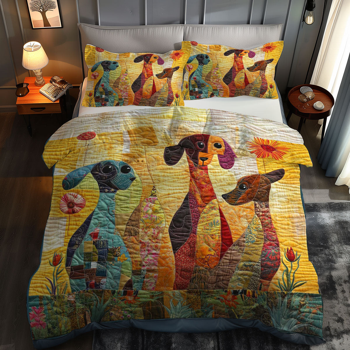 Dachshund And Flowers WN1609021CL Duvet Cover Set