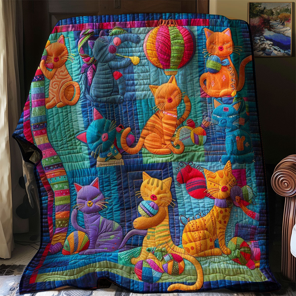 Cat In The Colorful Yarn World WJ1508006CL Quilt