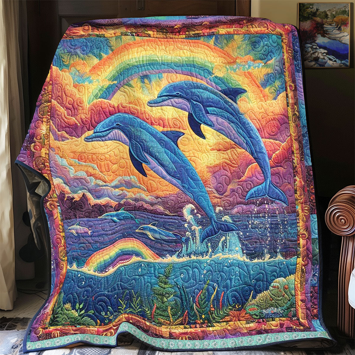 Rainbow Dolphin WJ1609023CL Quilt