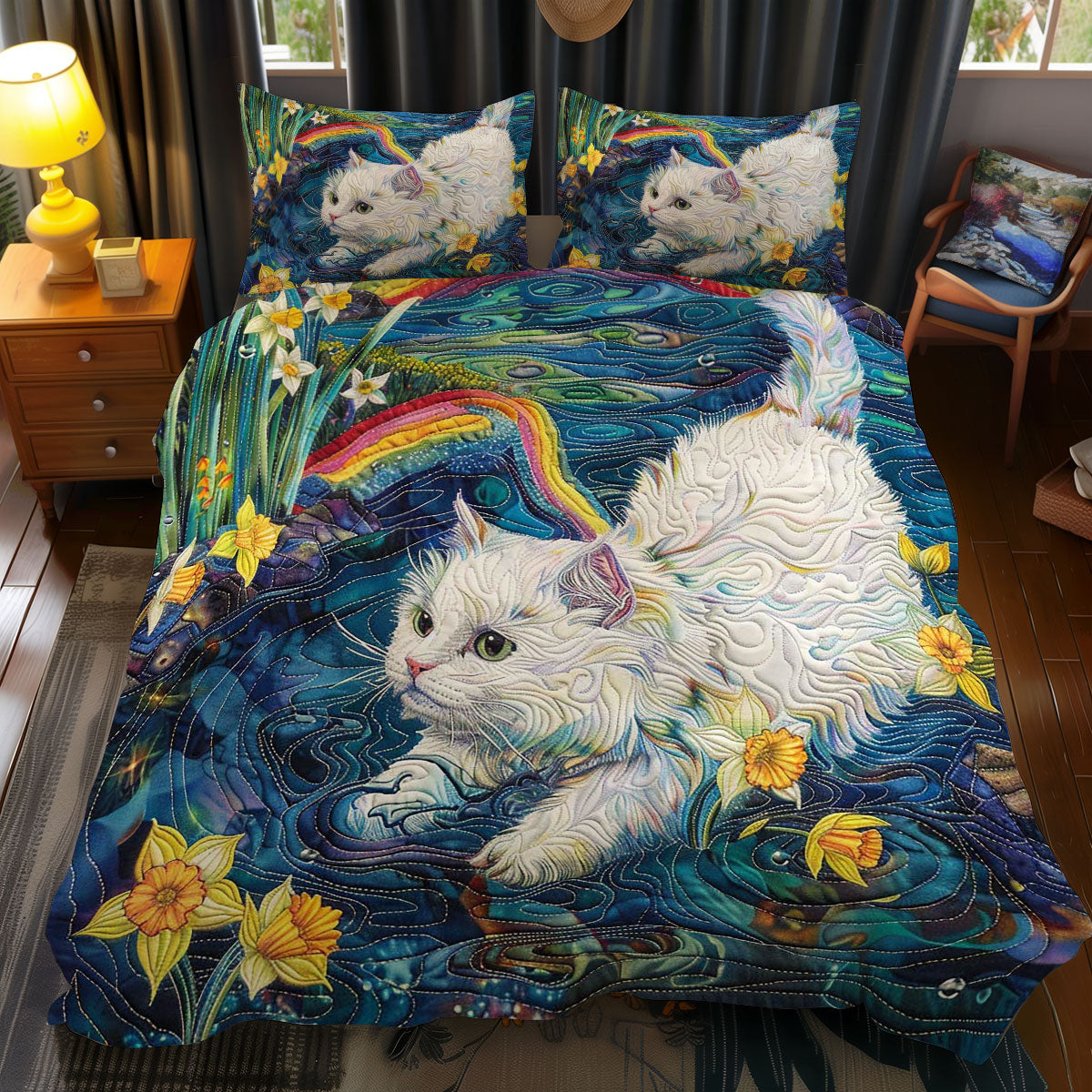 Cat Playing In The Water WJ2708030CL Duvet Cover Set