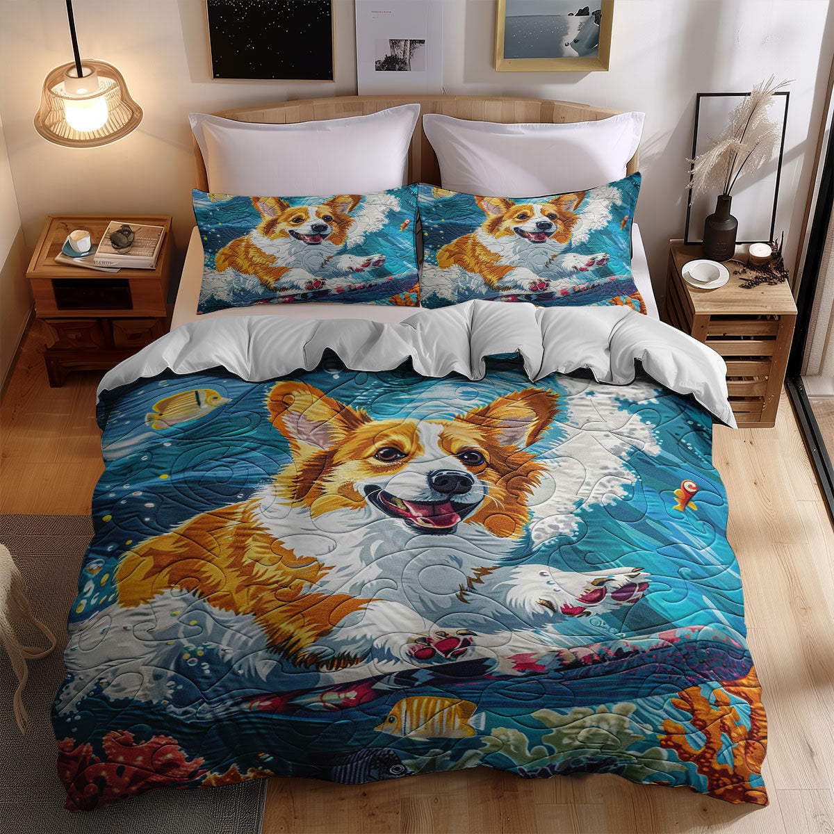 Surfing Corgi WJ1709034CL Duvet Cover Set