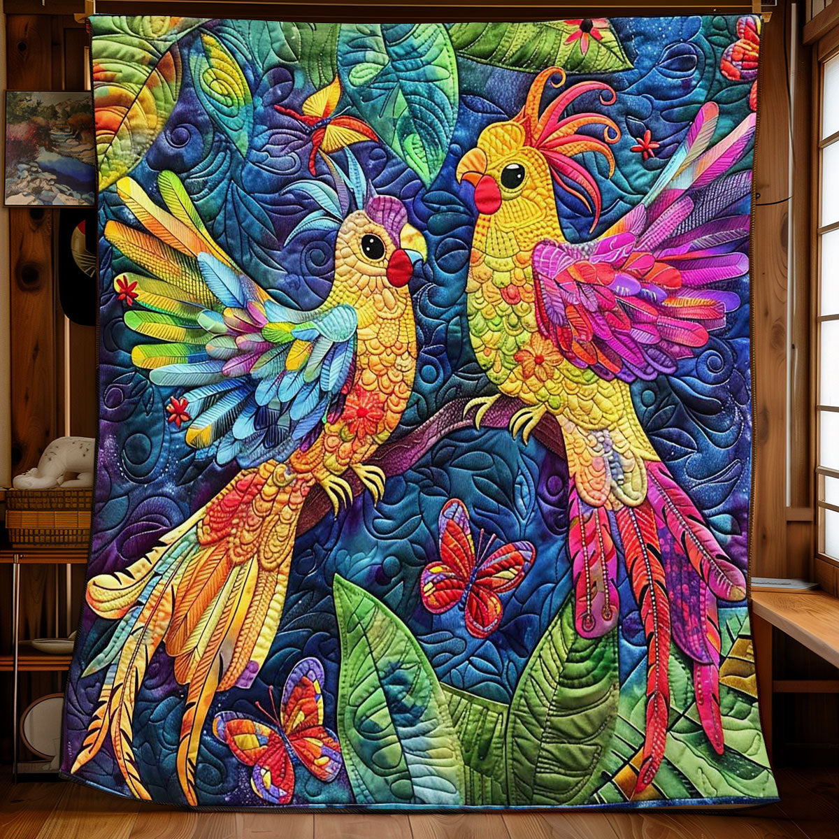 Colorful Cockatiel Couple WJ2308009CL Quilt