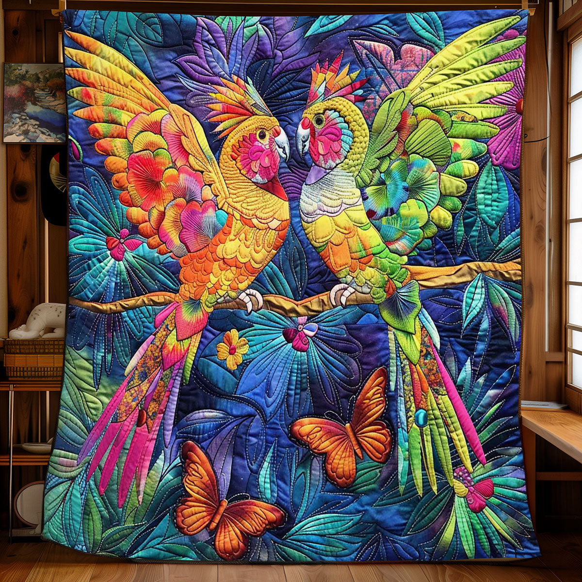 Colorful Cockatiel Couple WJ2608005CL Quilt