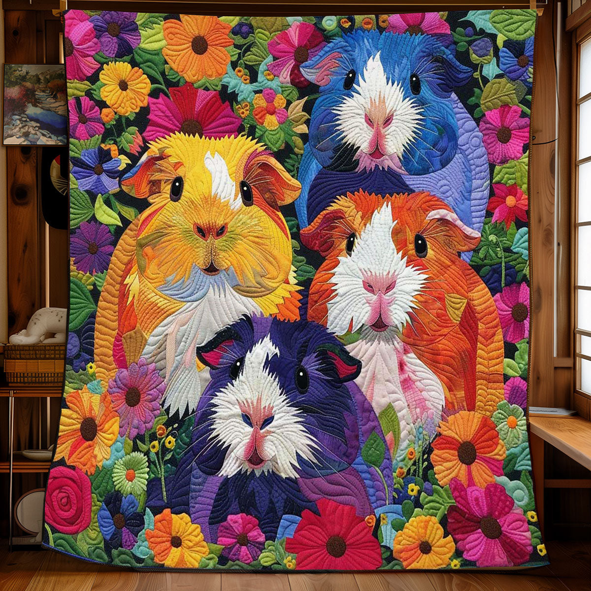 Colorful Flower Guinea Pigs WJ2708012CL Quilt