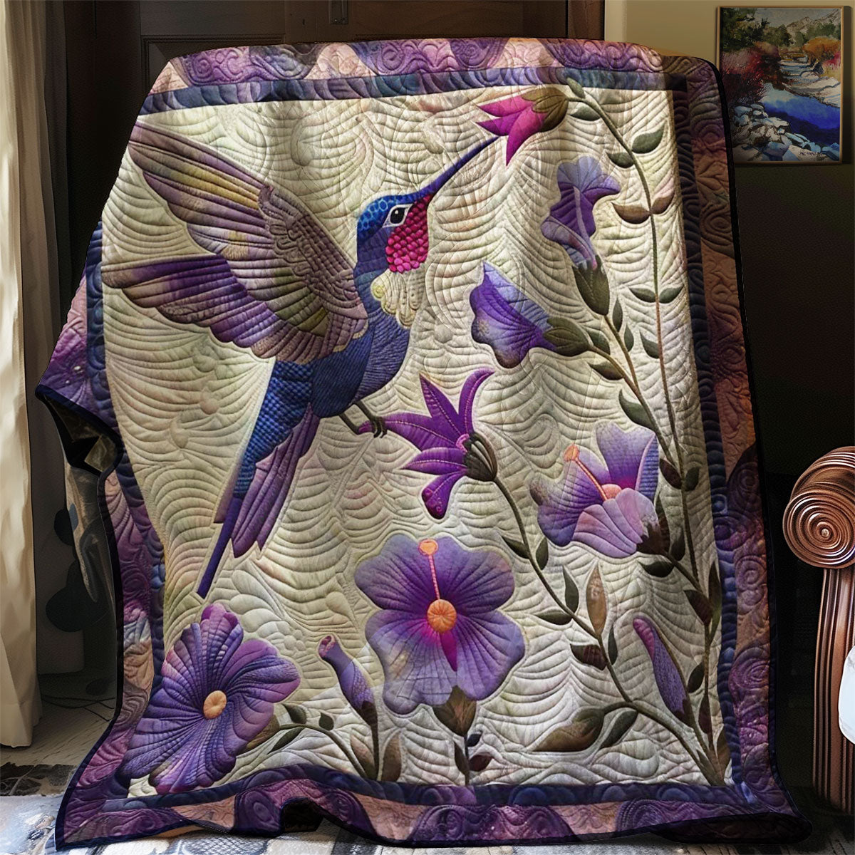 Purple Hummingbird WJ2607025CL Quilt