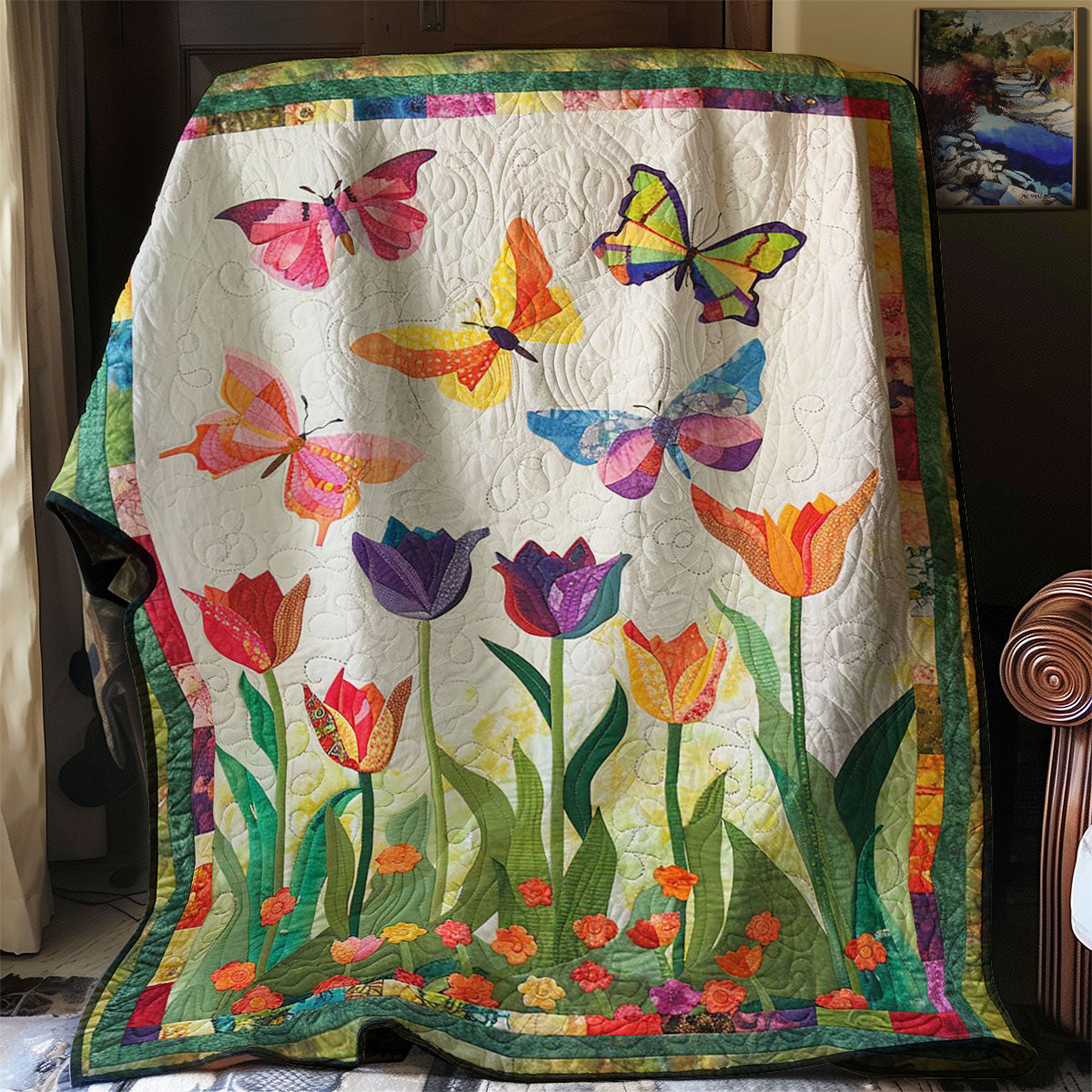 Vibrant Tulips And Butterflies WJ2307036CL Quilt