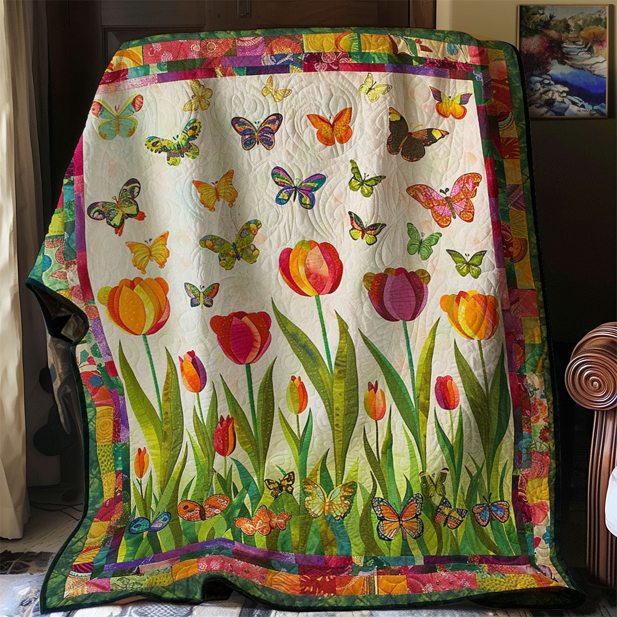 Vibrant Tulips And Butterflies WJ2307038CL Quilt