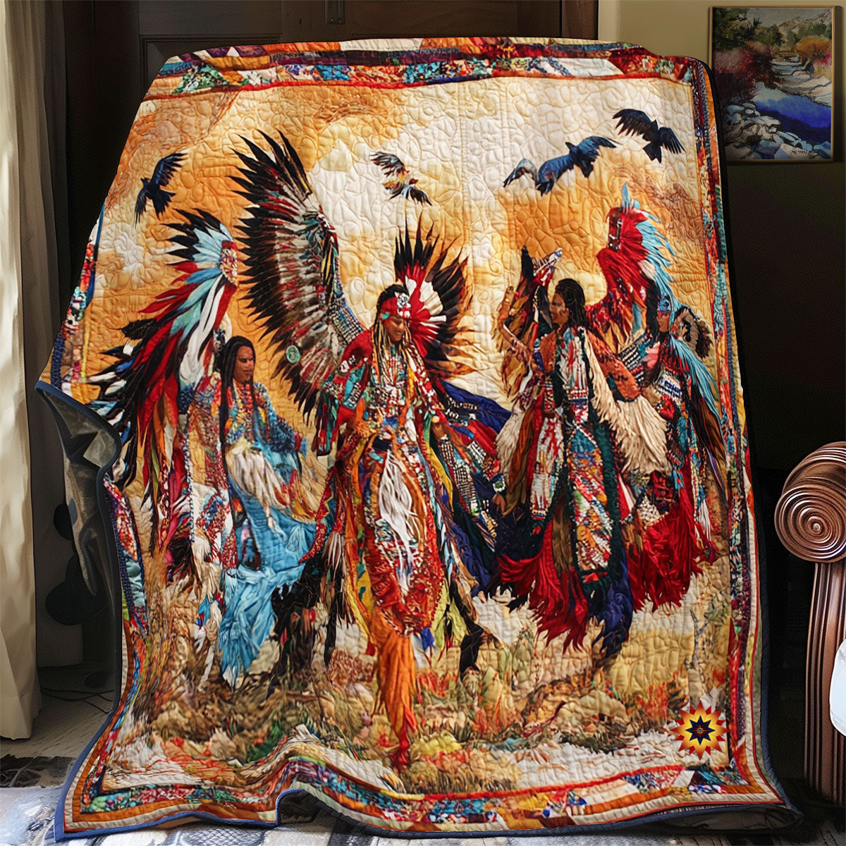 Native American Dancing In The Wild WU1812026CL Quilt