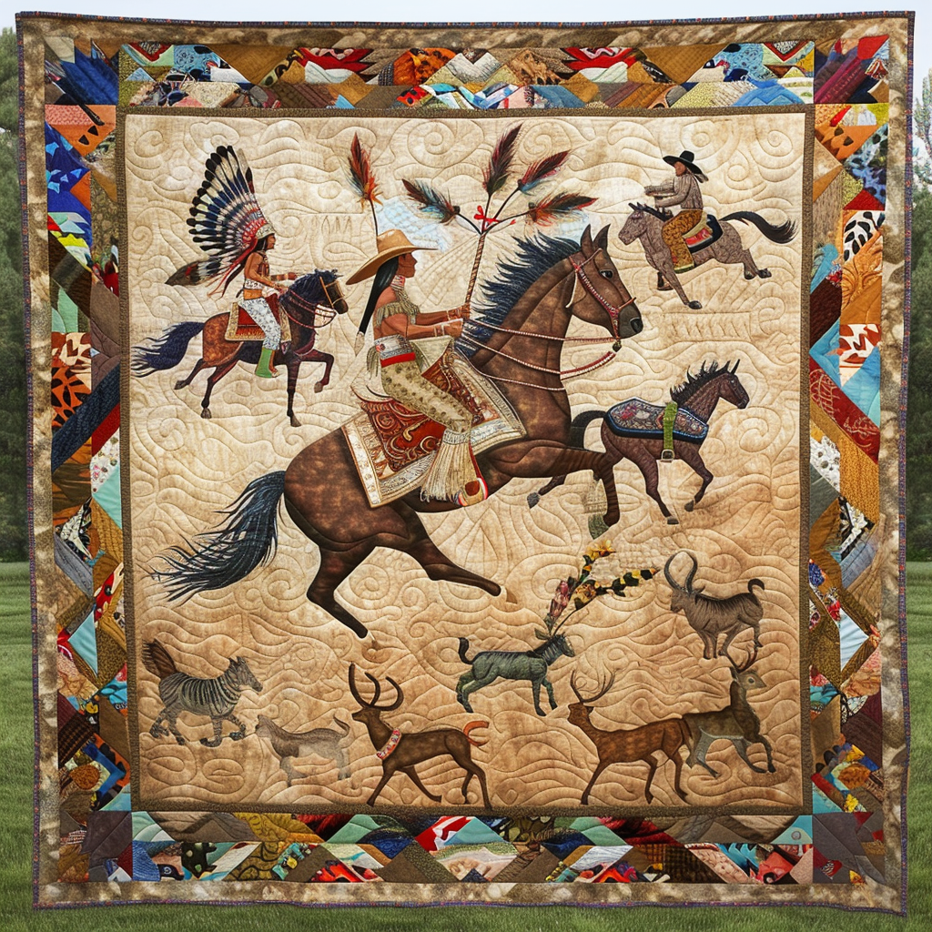 Native American Inspired Horses XR3105003CL Quilt