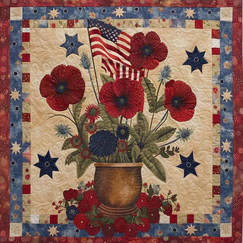 Patriotic American Flower WJ1607013CL Quilt