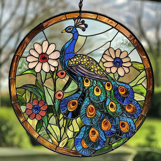 Peacock WJ1010046CL Stained Glass Suncatcher