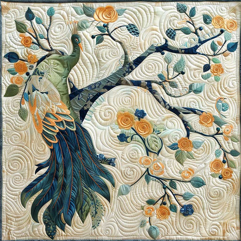 Peacook And Orange Flowers WM2907001CL Quilt