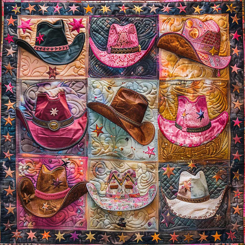 Pink And Vintage Cowboy Hats XR2008018CL Quilt