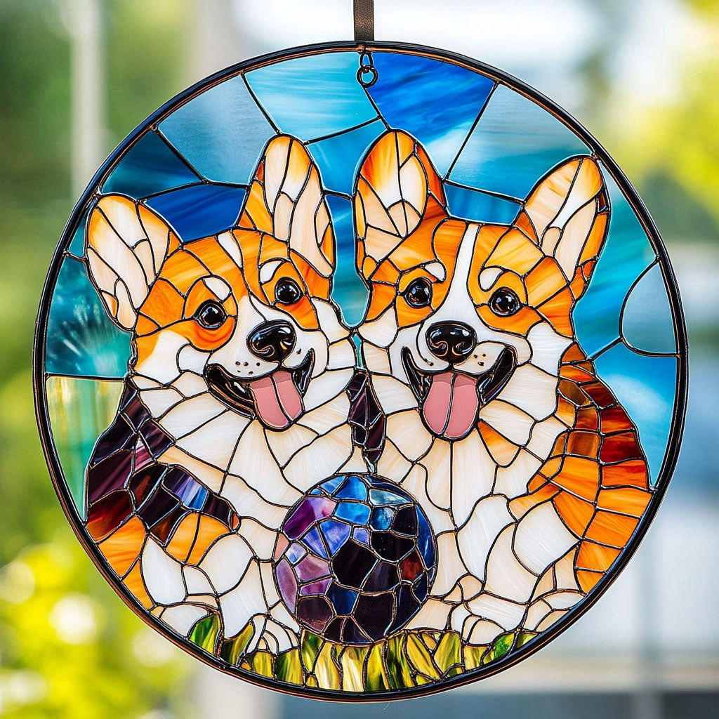 Playful Corgi WU1601055CL Suncatcher