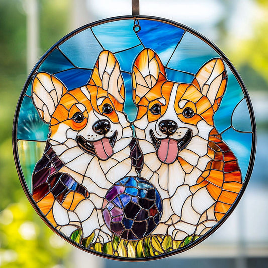Playful Corgi WU1601055CL Suncatcher