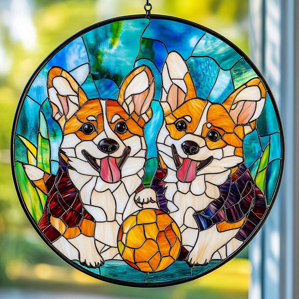 Playful Corgi WU1601056CL Suncatcher