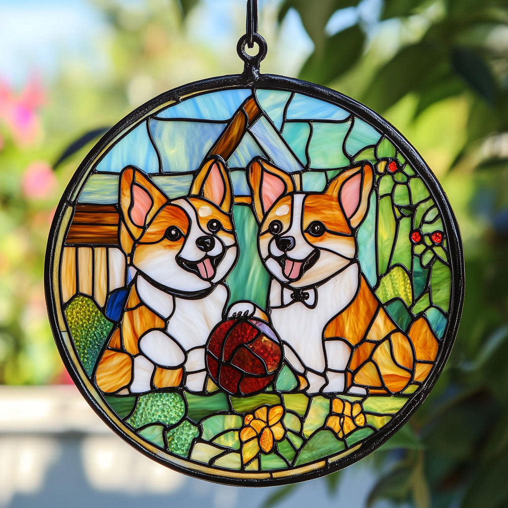 Playful Corgi WU1701040CL Suncatcher
