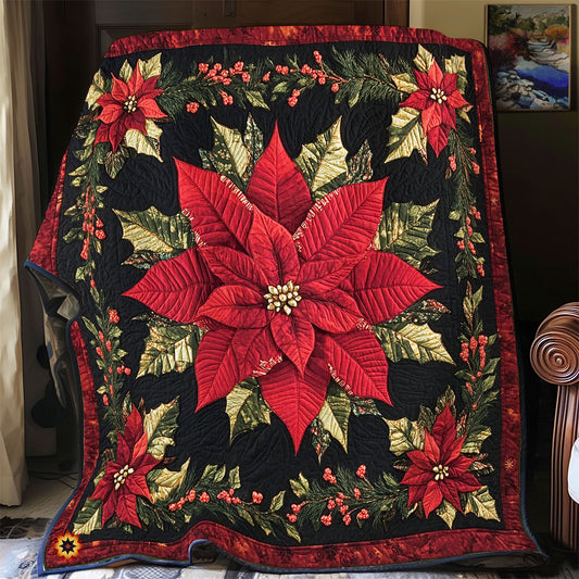 Poinsettia Sparkle Night WU1912015CL Quilt