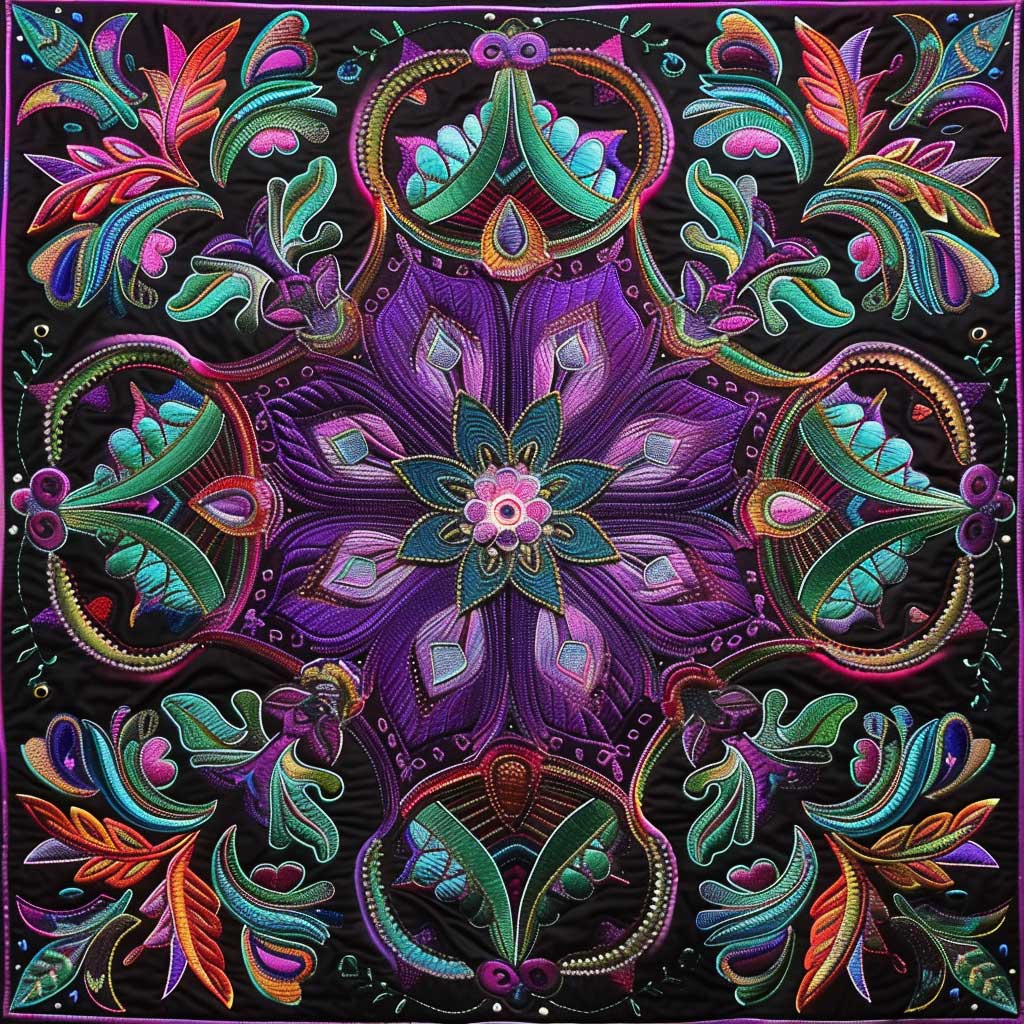 Purple And Teal Flower XR1309026CL Quilt