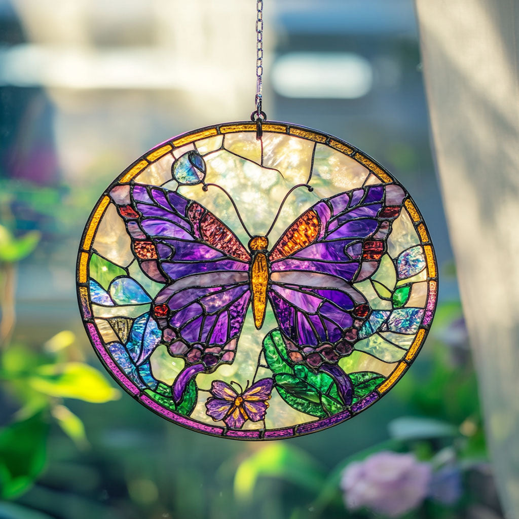 Purple Butterfly WJ2310039CL Stained Glass Suncatcher