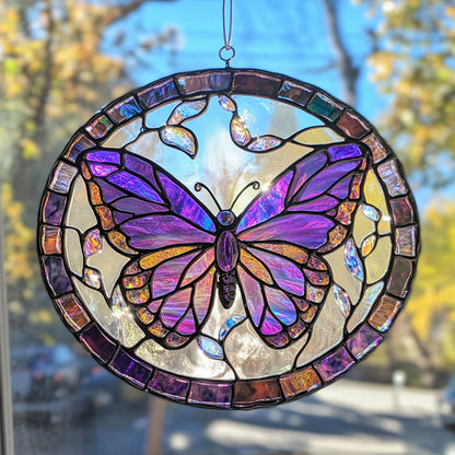 Purple Butterfly WJ2310040CL Stained Glass Suncatcher