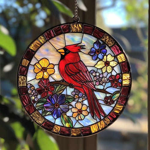 Red Cardinal WJ2310042CL Stained Glass Suncatcher