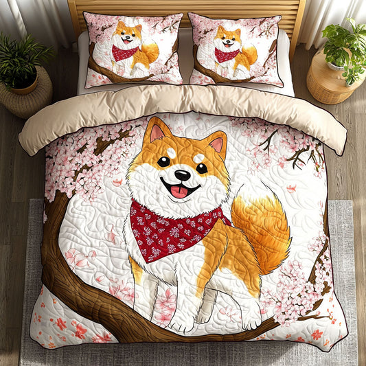 Shiba Inu Under The Cherry Blossom WU2002058CL Duvet Cover Set