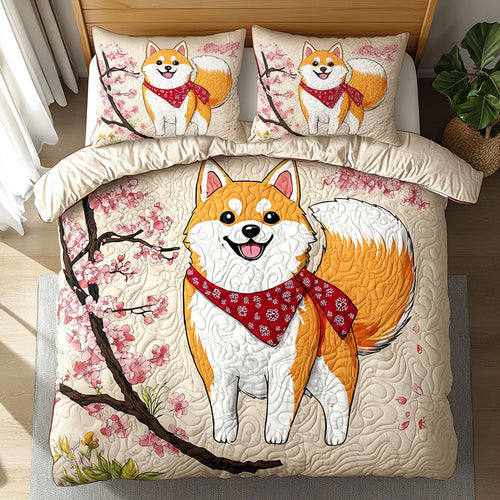Shiba Inu Under The Cherry Blossom WU2002059CL Duvet Cover Set