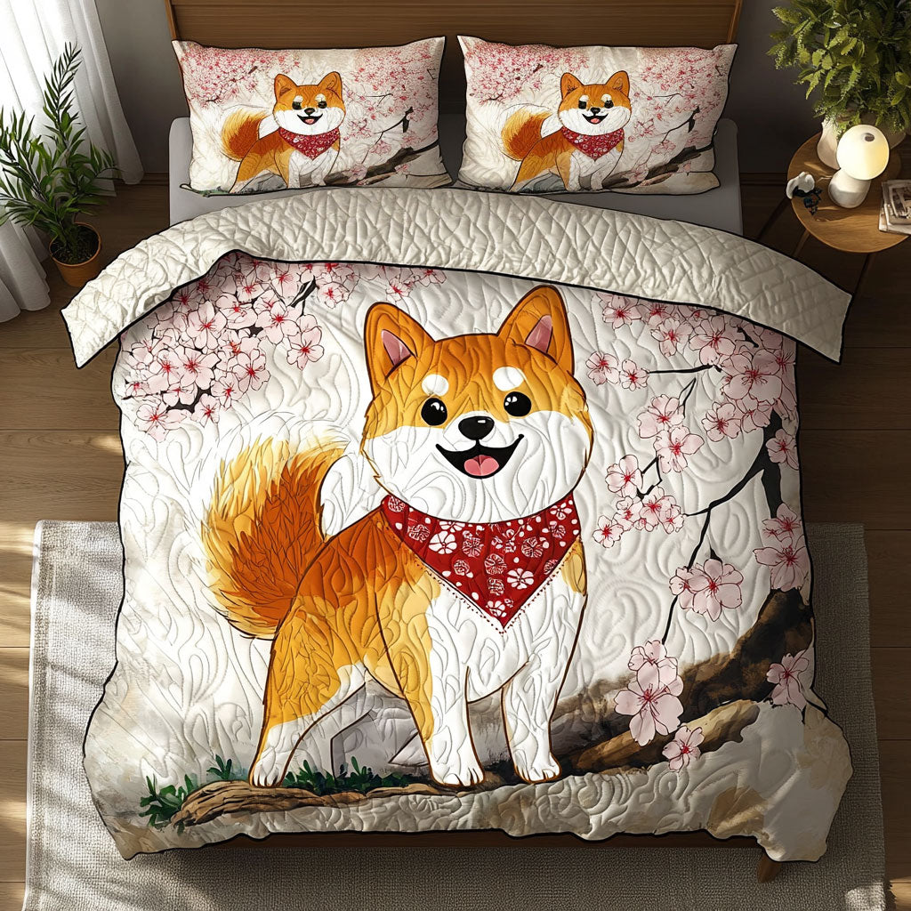 Shiba Inu Under The Cherry Blossom WU2002060CL Duvet Cover Set