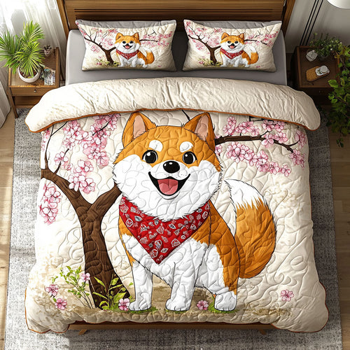 Shiba Inu Under The Cherry Blossom WU2002061CL Duvet Cover Set
