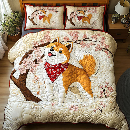 Shiba Inu Under The Cherry Blossom WU2002062CL Duvet Cover Set