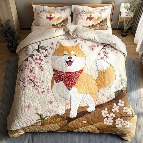 Shiba Inu Under The Cherry Blossom WU2002063CL Duvet Cover Set