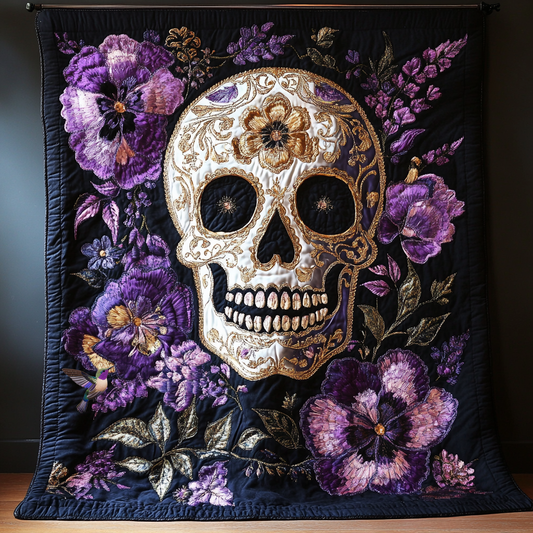 Skull Blooming In Purple WU1612010CL Quilt