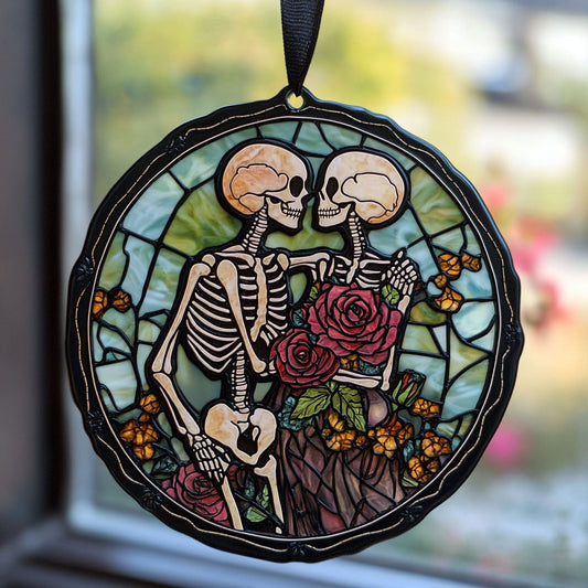 Skull Couple WU1801018CL Stained Glass Suncatcher