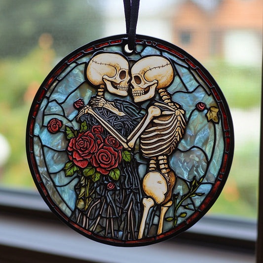 Skull Couple WU1801019CL Stained Glass Suncatcher