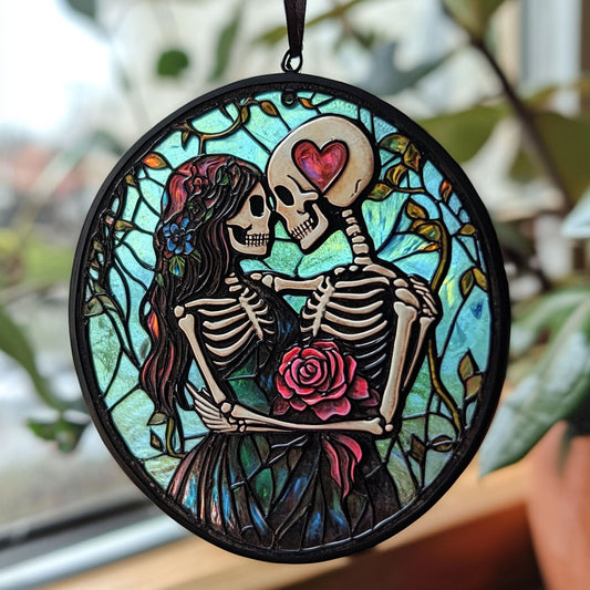 Skull Couple WU1801020CL Stained Glass Suncatcher