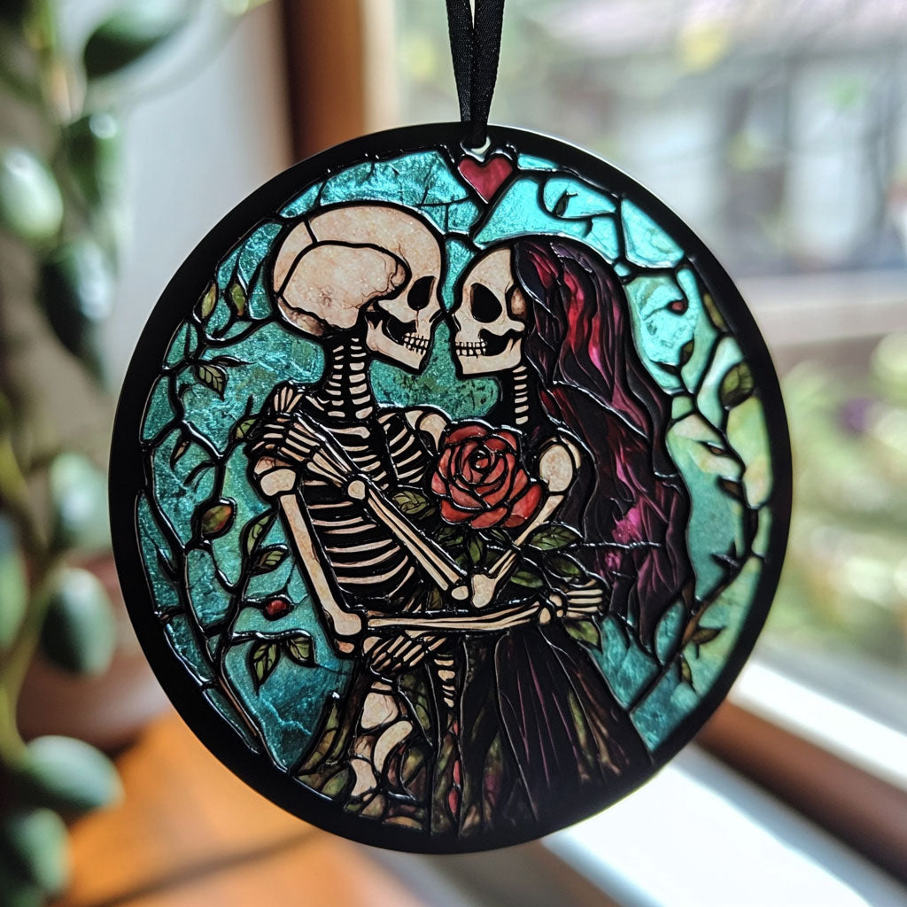 Skull Couple WU1801021CL Stained Glass Suncatcher