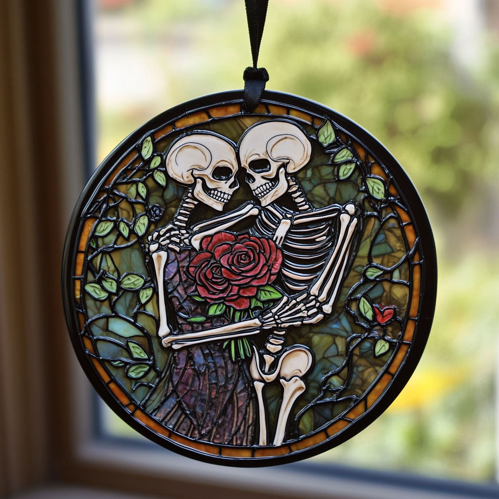 Skull Couple WU1801022CL Stained Glass Suncatcher