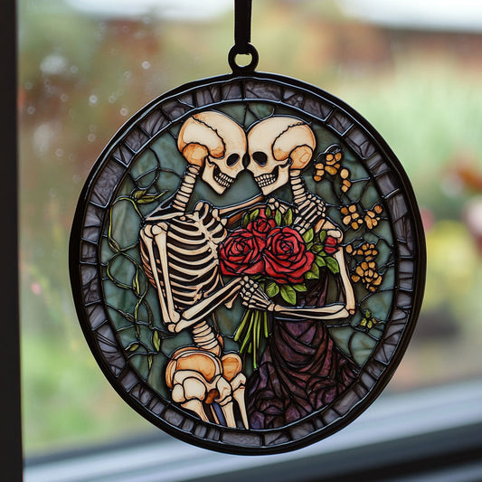 Skull Couple WU1801025CL Stained Glass Suncatcher