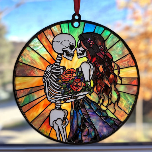 Skull Couple WU1801026CL Stained Glass Suncatcher