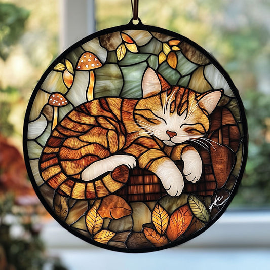 Sleeping Cat WU1701021CL Stained Glass Suncatcher