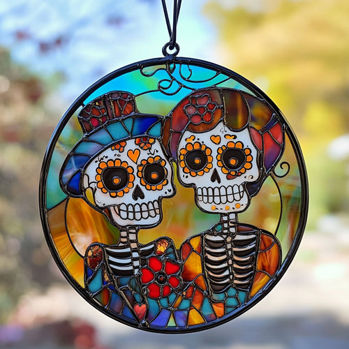 Sugar Skull WJ1010050CL Stained Glass Suncatcher