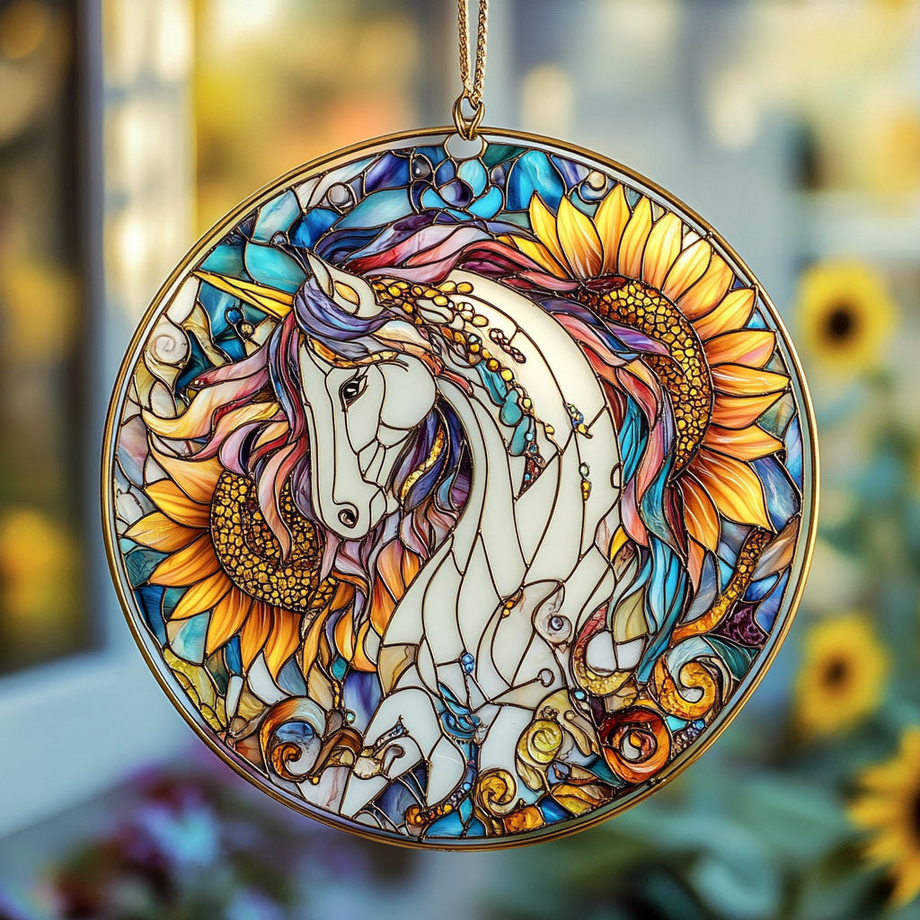 Sunflower Horse WU1601010CL Stained Glass Suncatcher