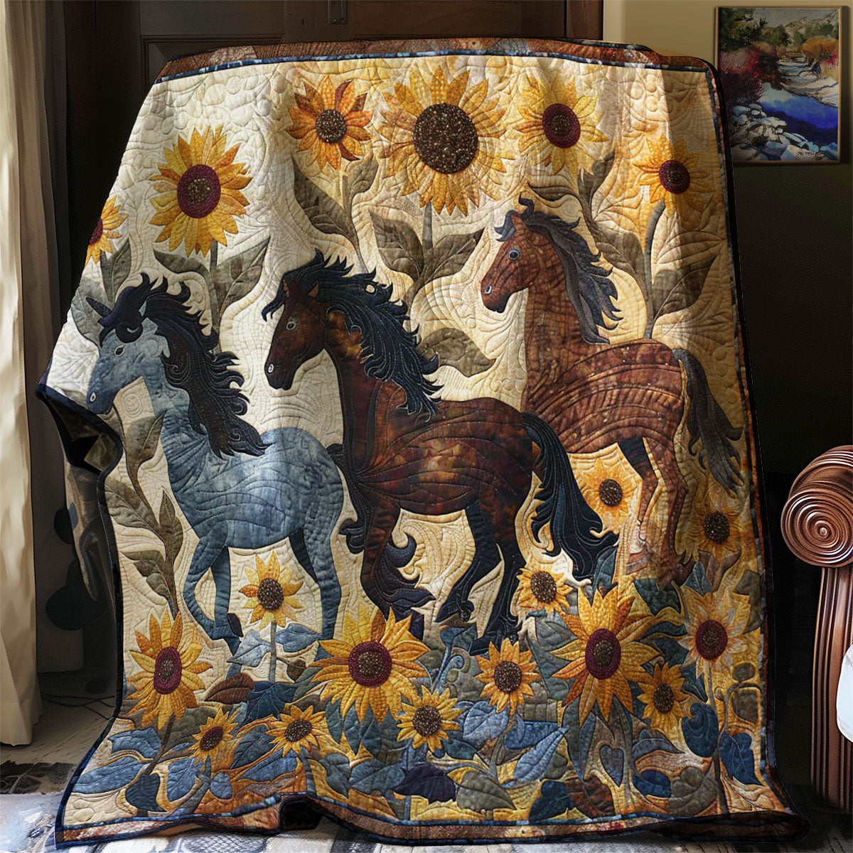 Sunflowers And Horses WN2607036CL Quilt