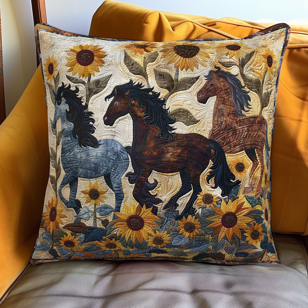 Sunflowers And Horses WN2607065CL Quilt Pillow Case