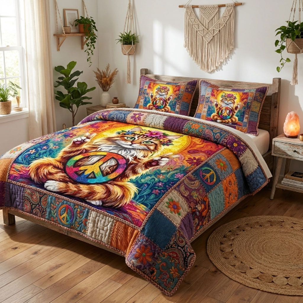 Peaceful Hippie Cat Patchwork WN0304006CL Duvet Cover Set