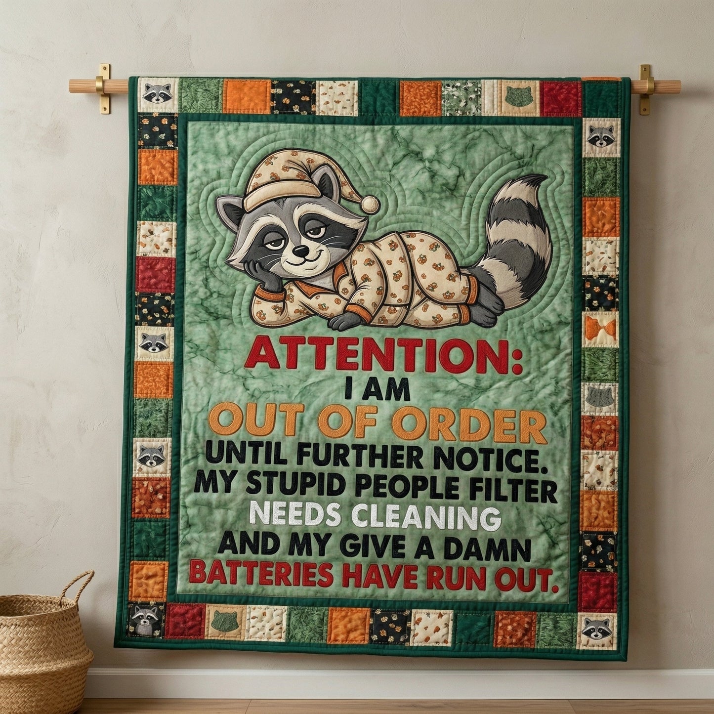 Funny Raccoon Out Of Order WN0604014CL Quilt