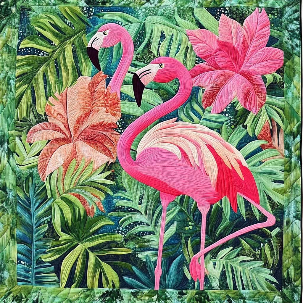 Tropical Jungle Flamingos XR0608045CL Quilt