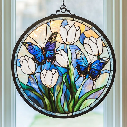 Tulip Butterfly WJ2310044CL Stained Glass Suncatcher