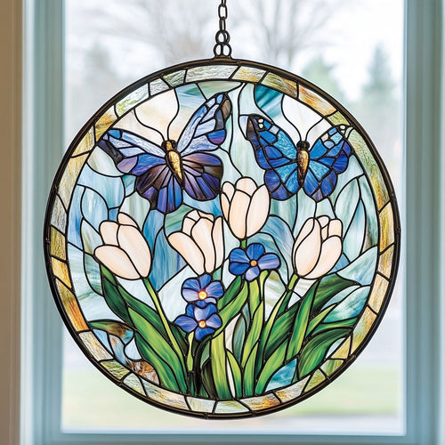 Tulip Butterfly WJ2310045CL Stained Glass Suncatcher